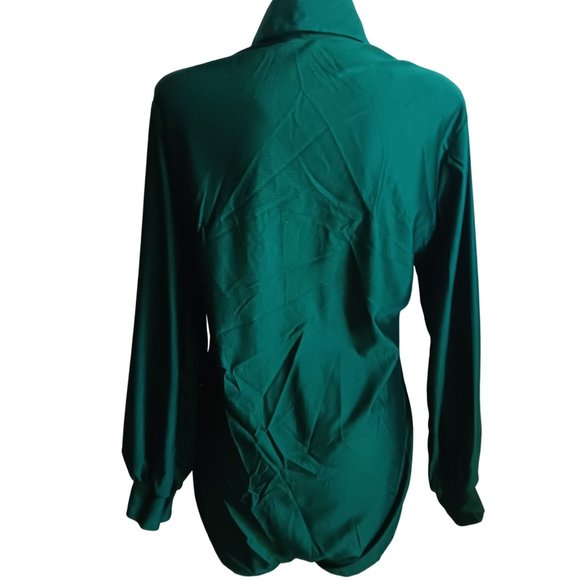 Women's Large Vintage 70's Green Long Sleeve Button-Up Bodysuit Pointed Collar - Picture 6 of 6